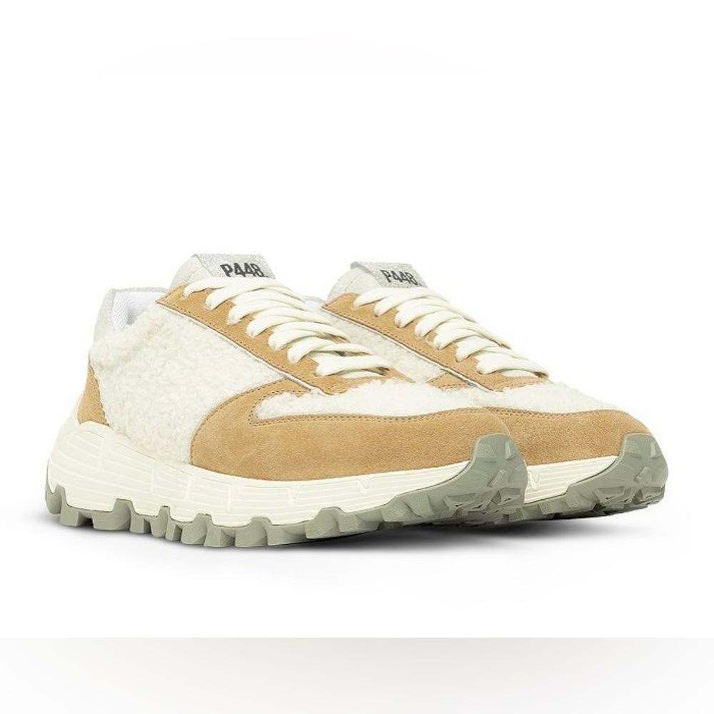 NWOT P448 Jackson Wad Sherpa Suede Sneakers Nordstrom Cream Tan Size 38/US 7.5